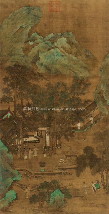 仇英-雅集图-绢本-77X145cm