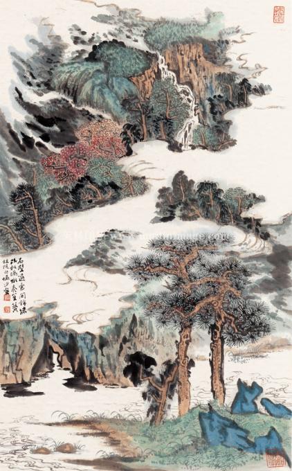 陆严少-石壁过云开锦绣52x83cm