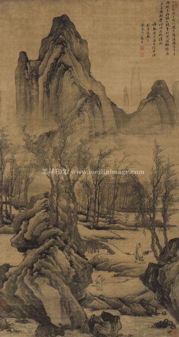 唐寅-步溪图-绢本-84X160cm