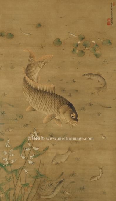 繆辅-鱼藻图-绢本-99X171cm