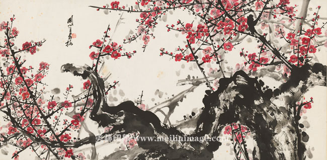 关山月-红梅图-133x66cm