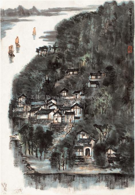 李可染-蜀中小景-46x66cm